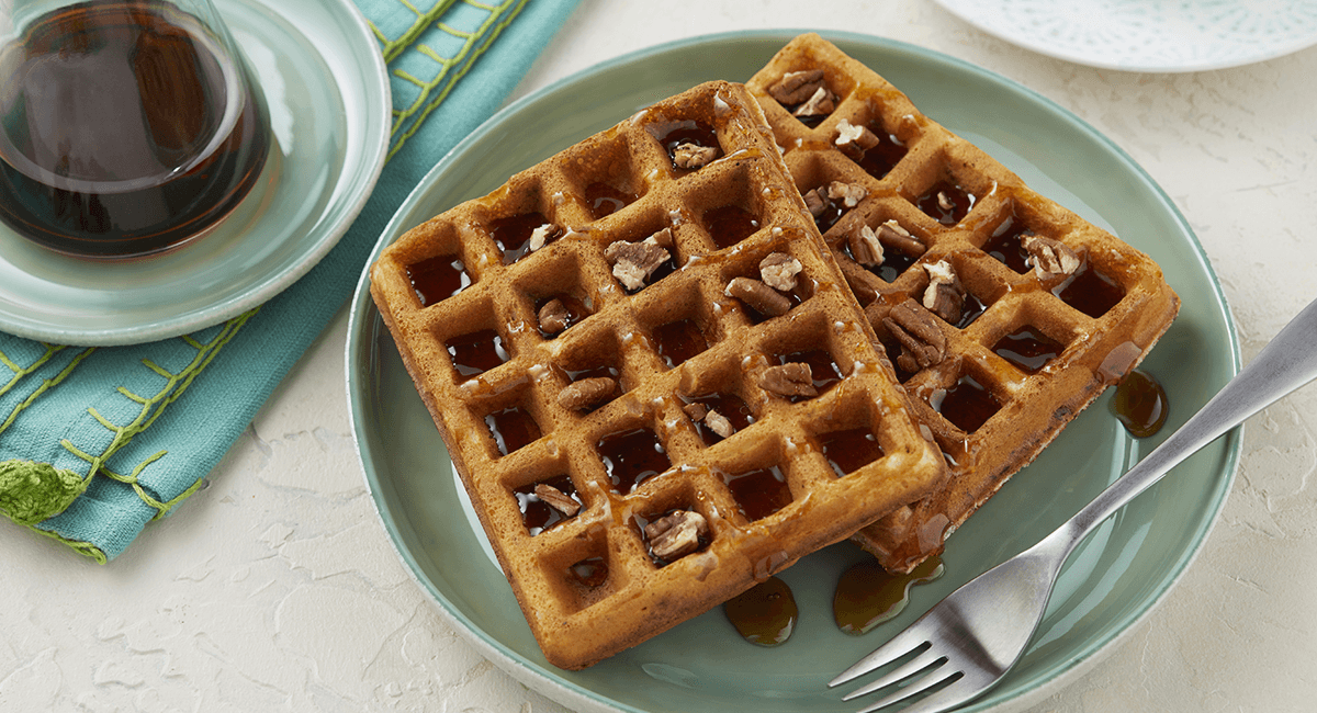 Butter Pecan Waffles with Bourbon Syrup