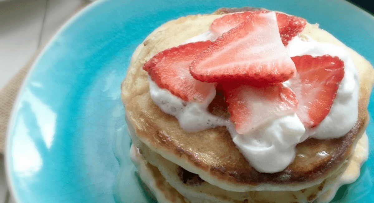 Chocolate Chip Pancakes with Fresh Strawberries