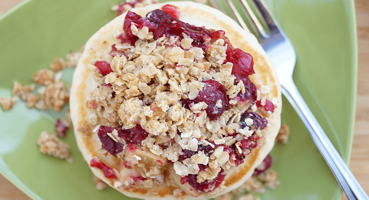 Cranberry Apple Crumble Topped Pancakes