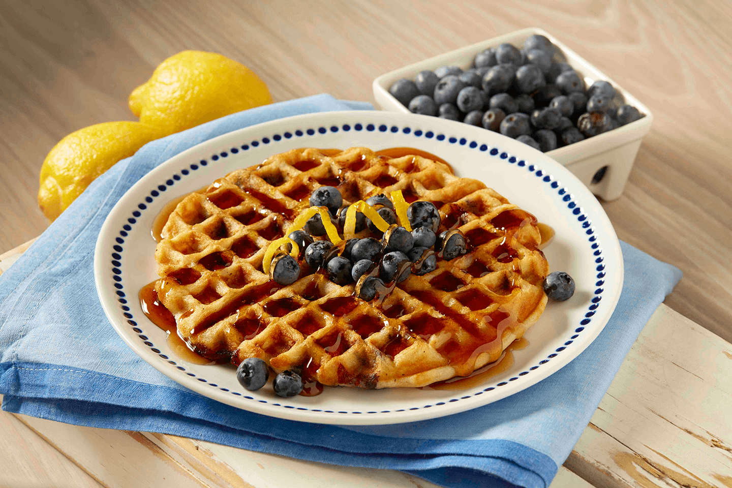 Lemon Vanilla Blueberry Waffles